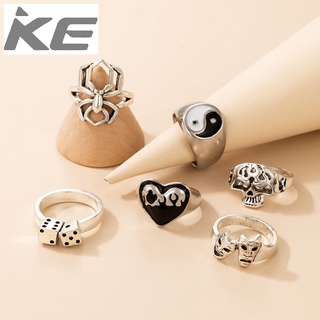 Popular accessories Black and white dripping Tai Chi love spider skull set of 6 sets of rings