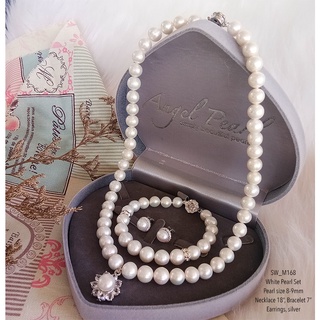 [SW_M168] ชุดเครื่องประดับไข่มุกแท้สีขาว 8-9mm พร้อมจี้มุกแท้