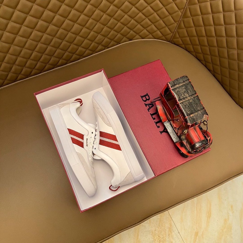 Original 2022 BALLY Mens Leather White Low-top Sneaker Shoes