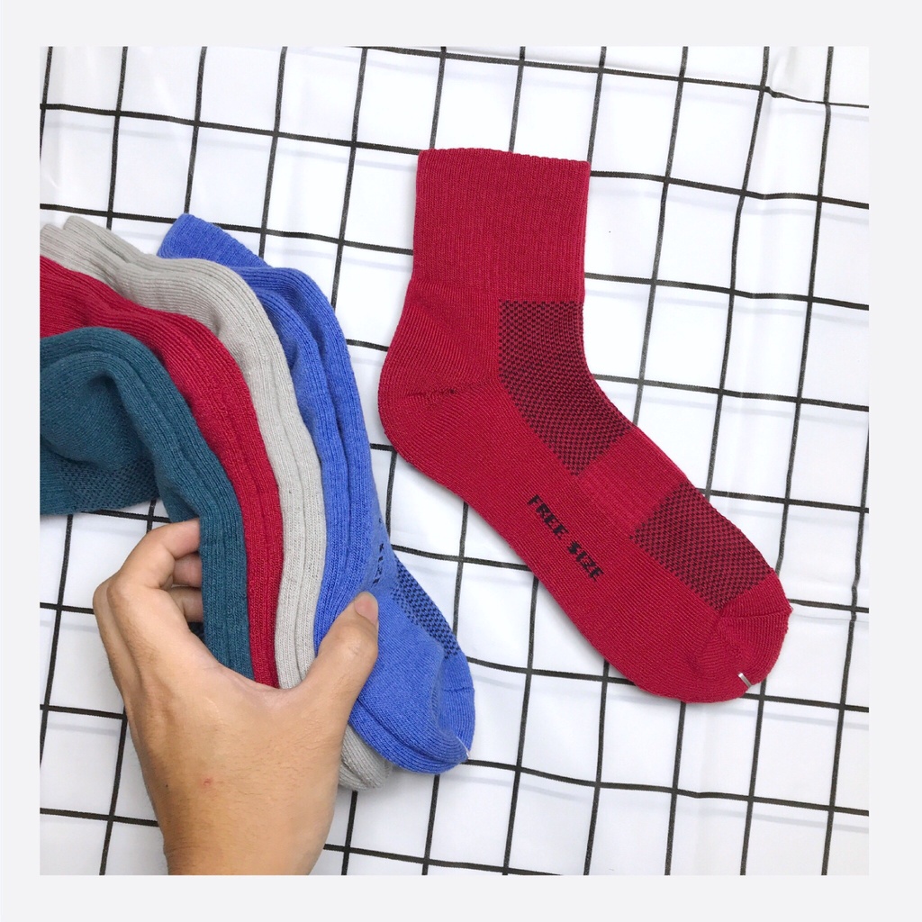 NEW ถุงเท้าข้อกลาง สีแดง พื้นหนา เนื้อผ้า Cotton ( คุณภาพดี ) #4