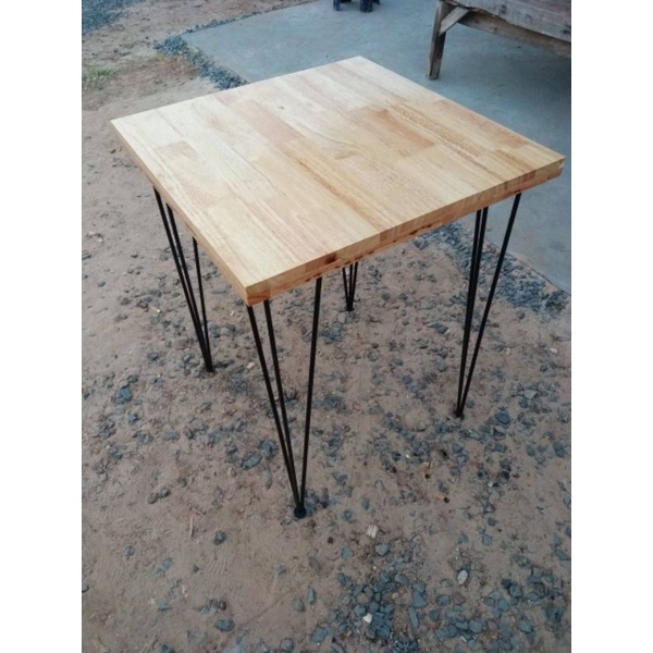 โต๊ะอาหาร ไม้พาราประสาน  สีใส ขาเหล็กเส้น 9มิล ขนาดกว้าง50cmxยาว80cmxสูง75cm. ไม้เกรดAC หนา20mm.