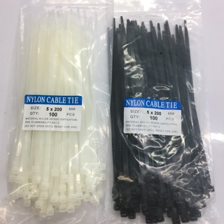 Cable tie เคเบิ้ลไทร์ ขนาด5*200mm. ยาว7.8นิ้ว แบบหนา100ชิ้น