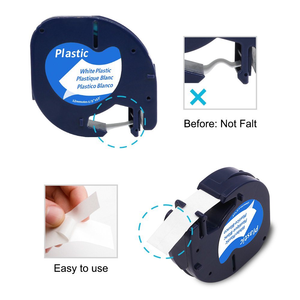 [สต็อกประเทศไทย] 1pack Compatible pour DYMO LetraTag bandes d'étiquettes noir sur blanc 91200,92101,91202,91203,91204,91