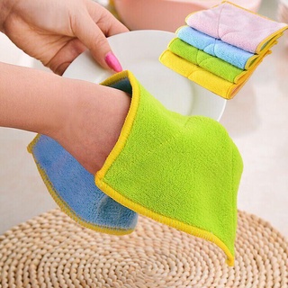 UHomee ผ้าเช็ดจาน ผ้าขนหนู ไม้ไผ่ ไฟเบอร์ ห้องครัว ของใช้ในครัวเรือน ล้าง Rag สีชมพู สีเขียว1Pcs