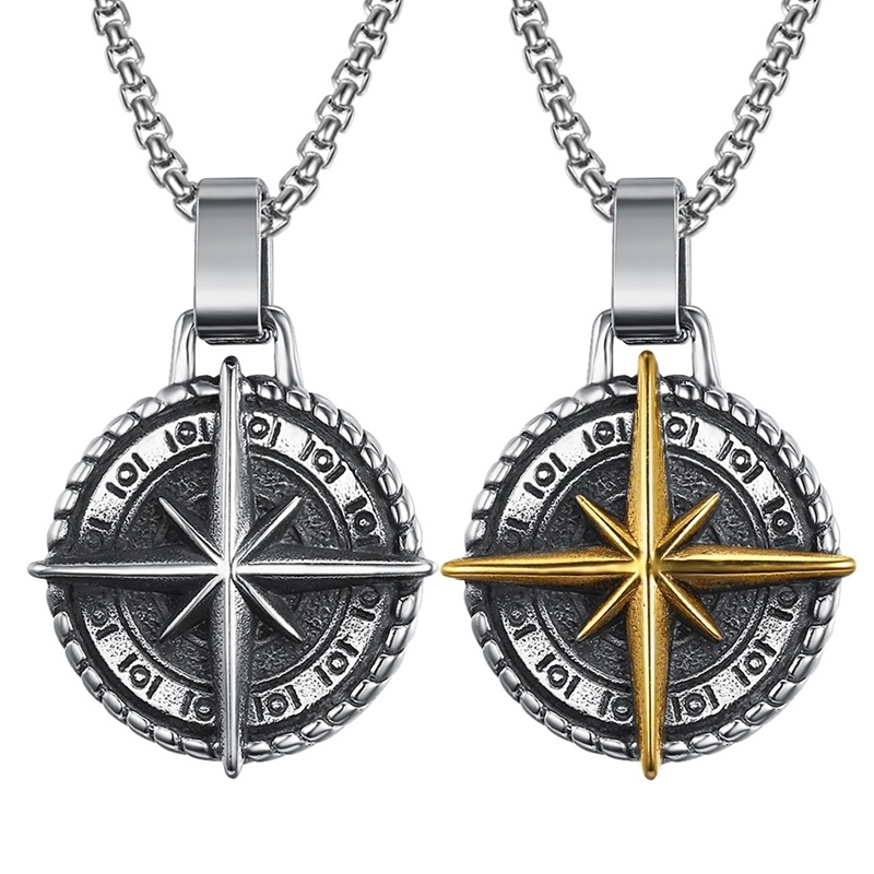 Vintage Punk Compass Compass Pendant Men's Necklace Jewelry