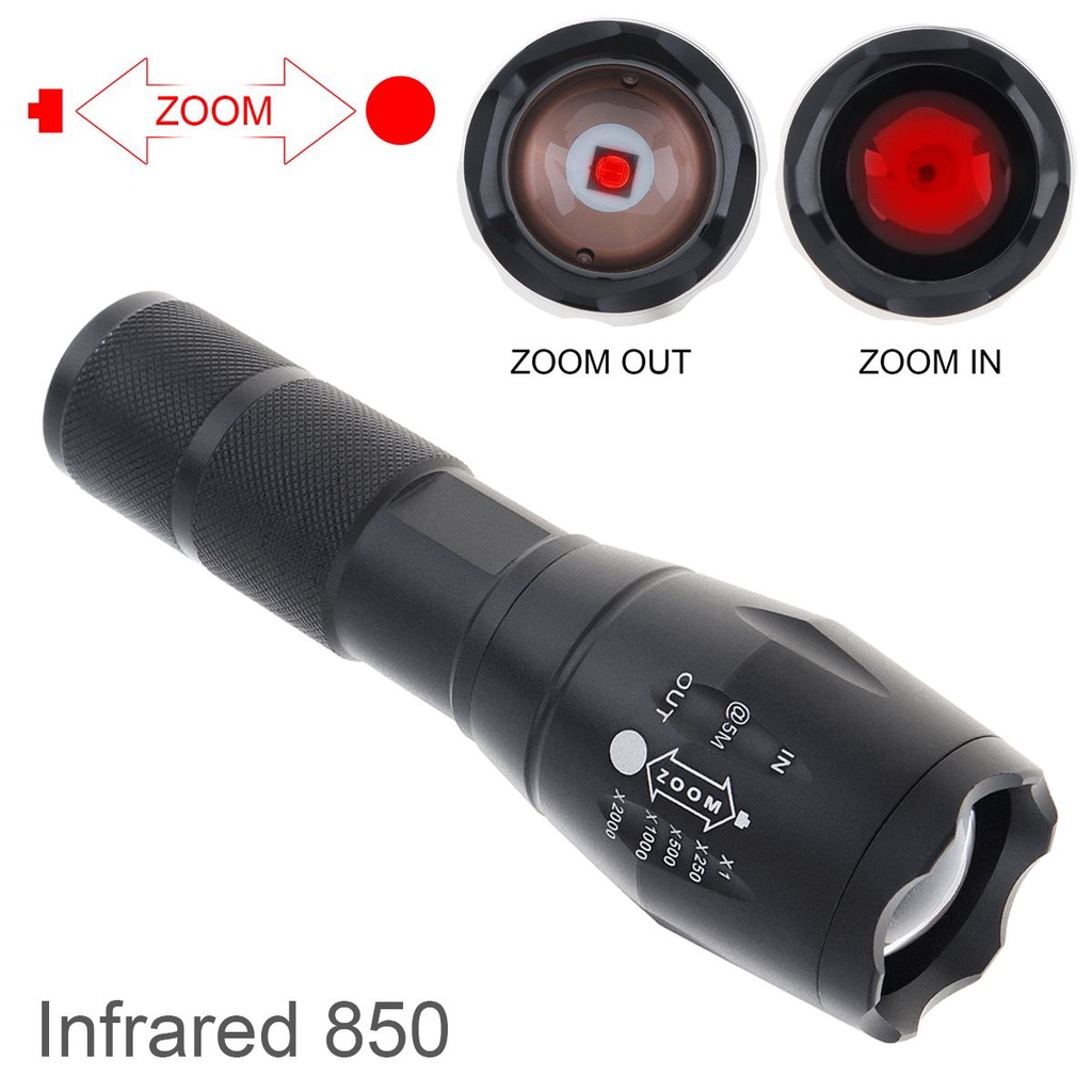 Ir ไฟฉายล่าสัตว์ Zoomable 850nm LED อินฟราเรดรังสี Night Vision ไฟฉาย