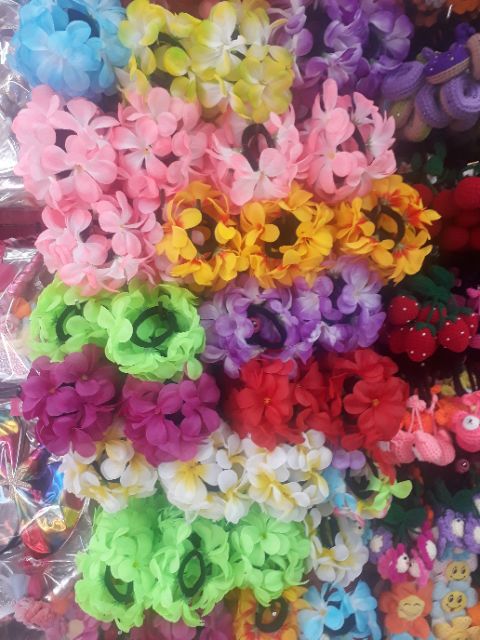 (แพ็ค3ชิ้น)ยางรัดผมดอกไม้ ยางรัดผมดอกลีลาวดี สงกรานต์