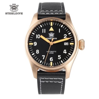 🇹🇭มสต็อกในประเทศไทย🇹🇭 SteelDive 1940s Top quality Pilot Bronze Automatic Seikos NH35 movement, 200m waterproof