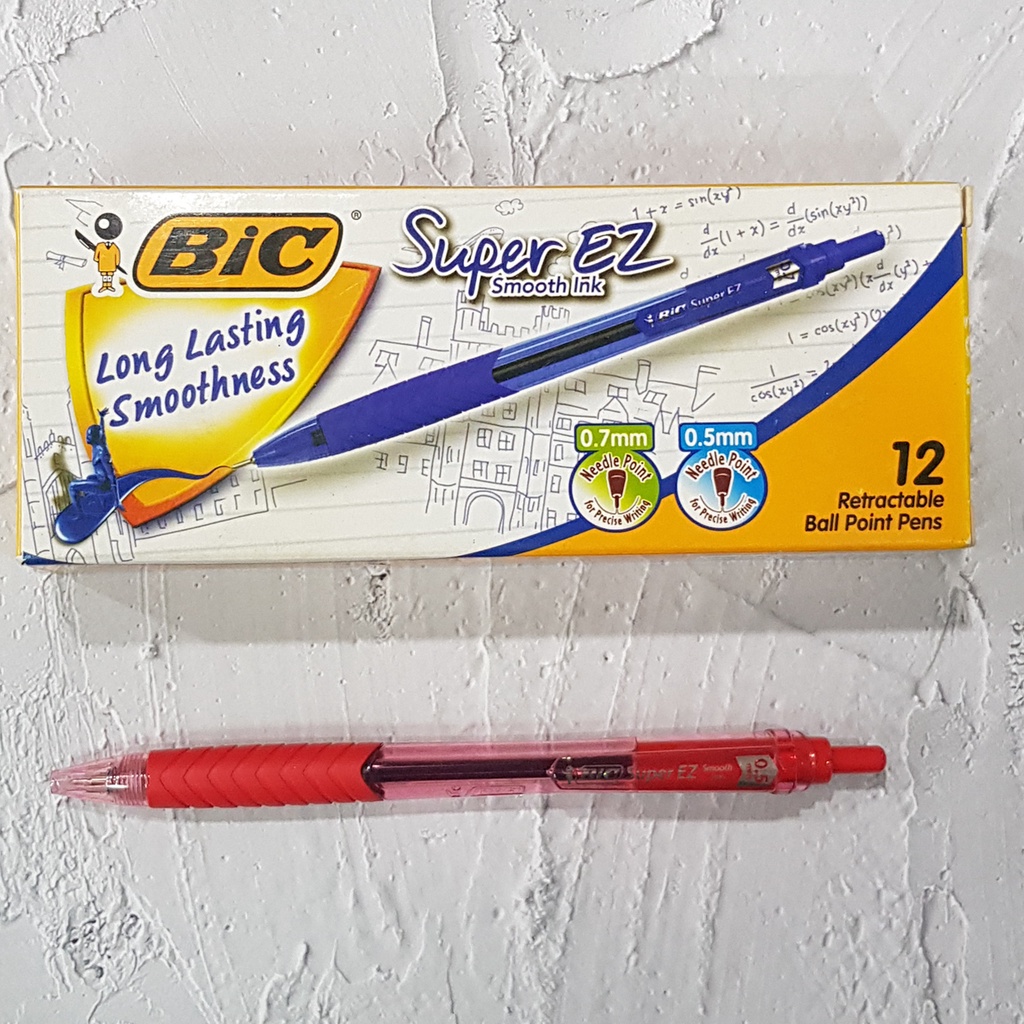 สินค้าราคาพิเศษ ปากกาลูกลื่น BiC Super EZ แบบกด 0.5 มม. สีแดง (12ด้าม)