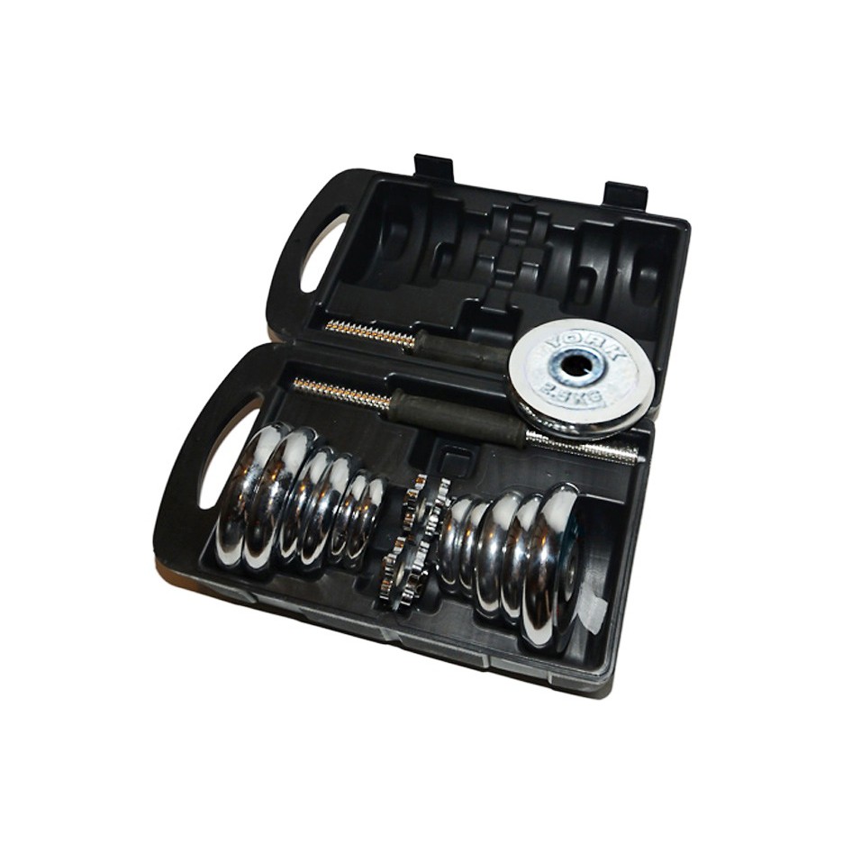 York ดัมเบล ปรับน้ำหนัก เหล็กชุบโครเมี่ยม ขนาด 20 กิโลกรัม พร้อมกล่อง รุ่น Chomium Dumbell 20 Kg.