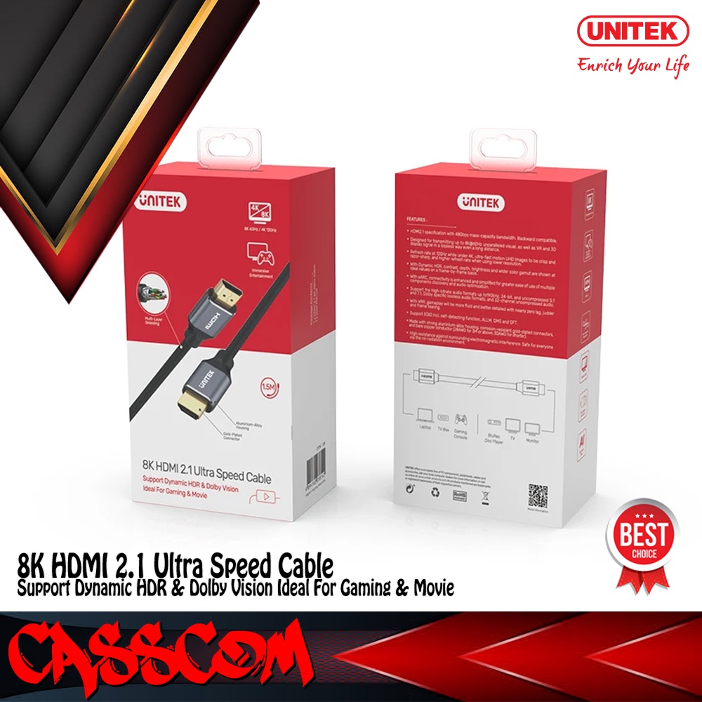 CABLE HDMI UNITEK 2.1 C137W CABLE 1.5M SUPPORT 8K ULTRAHD YC137W