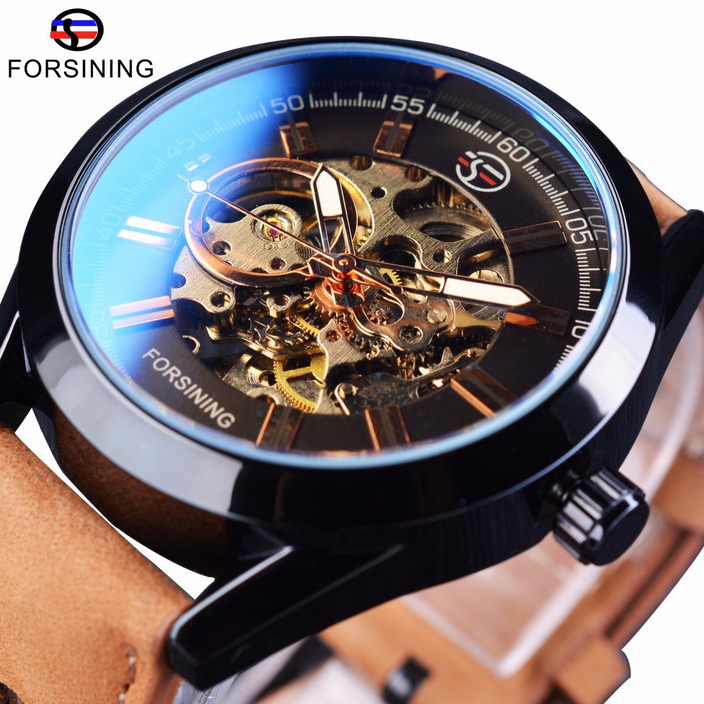Forsining Mens Leather Automatic Skeleton Watch