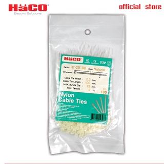 Haco เคเบิ้ลไทร์ Nylon Cable Tie สีขาว 2.5mm. รุ่น HT-25100.