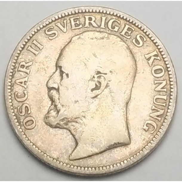 ปี 1906, เหรียญ 1 Krona, ประเทศสวีเดน (Sweden),  เนื้อเงิน, King Oscar II