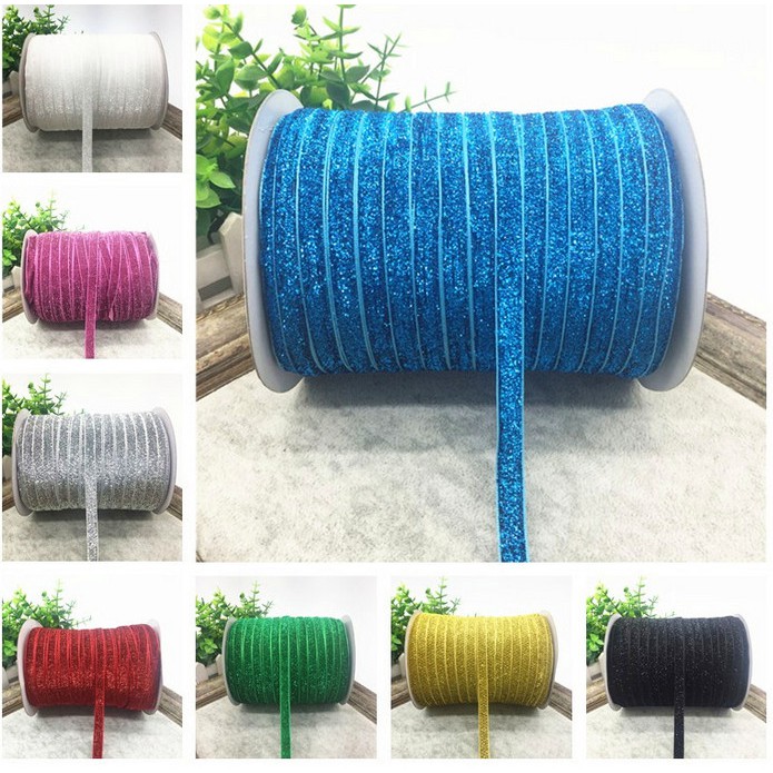 5 /50yards 3/8"(10 มม.) Glitter กํามะหยี่ริบบิ้นห่อของขวัญผม Bowknot DIY คริสต์มาสริบบิ้นเย็บผ้า