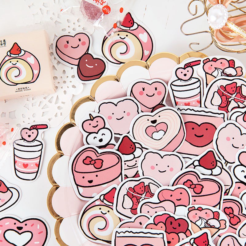 สติ๊กเกอร์กล่อง บทกวีน้ําตาล "หวาน อาหาร" ชุดประมาณ 45 ชิ้น/1 กล่อง