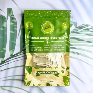 (SMARTLIFECO-ORGANIC PRODUCTS®) Straw Wheat Floss Picks, Unflavored 50 Count ไหมขัดฟัน + ไม้จิ้มฟัน ไหมขัดฟันECO