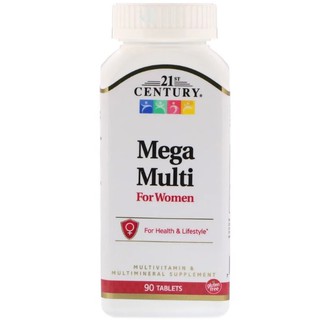 วิตามินรวมหญิง 21st Century, Mega Multi, For Women, Multivitamin &amp; Multimineral, 90 Tablets