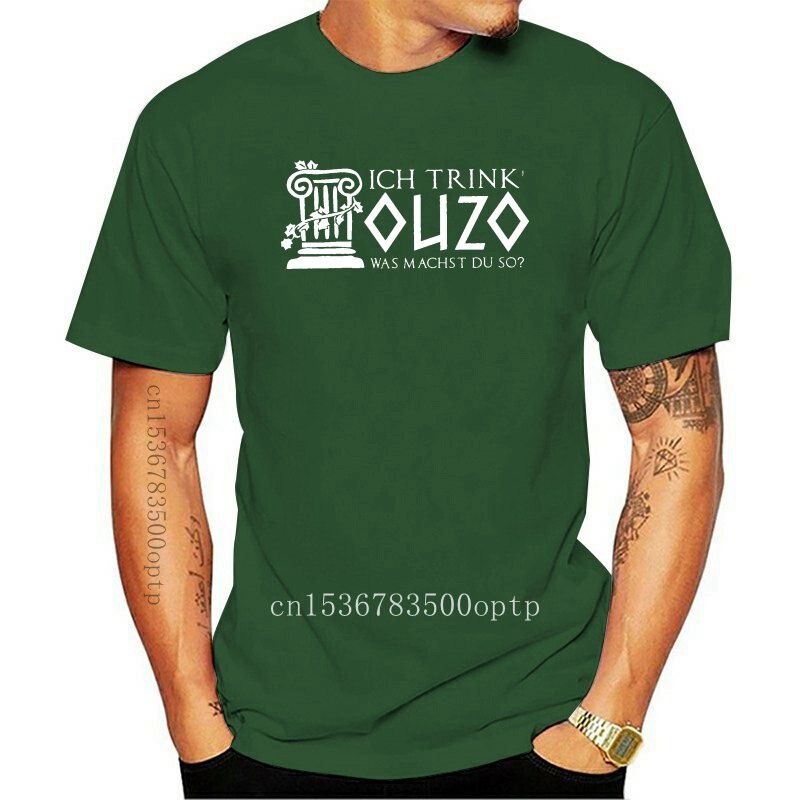 คอลูกเรือพร้อมส่ง เสื้อยืด ลาย Arrvial Ich Trink' Ouzo Was Machst Du So หลากสีสัน เสื้อยืดแขนสั้น ผ้