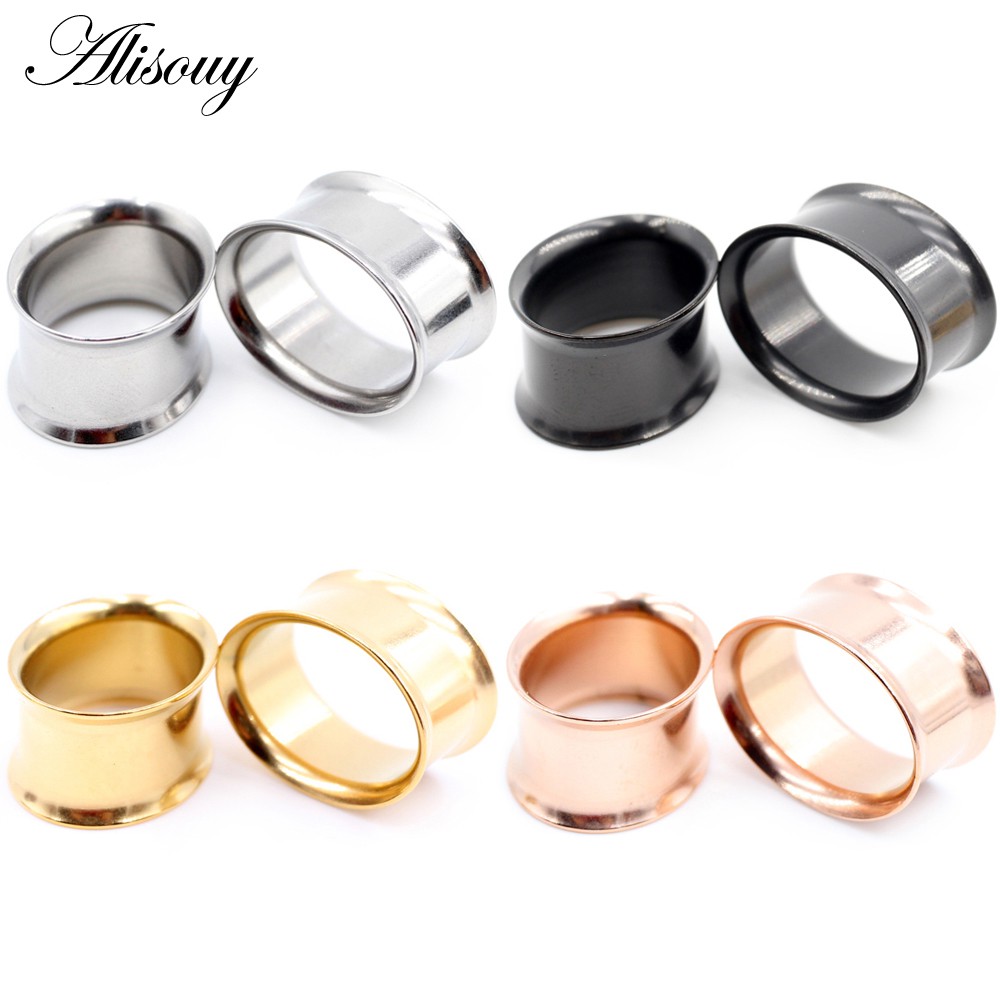 Alisouy 2 ชิ้น 8-25 มิลลิเมตรสแตนเลส Double Flared รูปไข่หูอุโมงค์ปลั๊กเนื้อ Expander Stretcher Gauges Body เจาะเครื่องประดับ