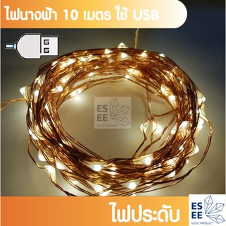 ไฟนางฟ้า Fairy Light ไฟลวด ลวดสีทองแดง ไฟที่วอล์มไวท์ ยาว 10 เมตร ใช้ USB