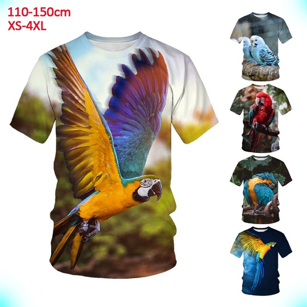 เสื้อยืดลําลอง พิมพ์ลายนกแก้ว 3 มิติ เหมาะกับฤดูร้อน สําหรับผู้ชาย และผู้หญิง