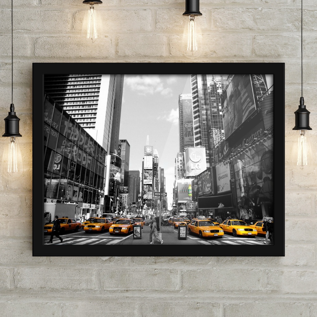 New York - Time Square Cabs 2 โปสเตอร์ตกแต่งศิลปะสาดสีสีดําและสีขาว