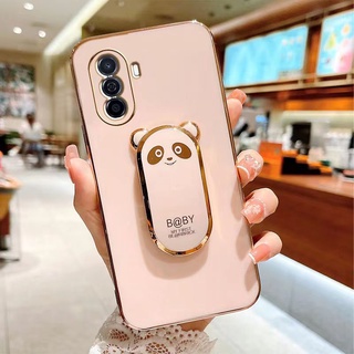 เคสโทรศัพท์ Huawei Nova Y90 / Nova Y70 /Nova 9 /Nova 9 SE /Nova 8i /Nova 8 /Huawei P50 Pro /Huawei P50 2022 New Phone Case Fashion Electroplate Solid Color Cover Ultra-thin with Cute Bears Holder Smartphone TPU Casing เคส Huawei NovaY90 NovaY70