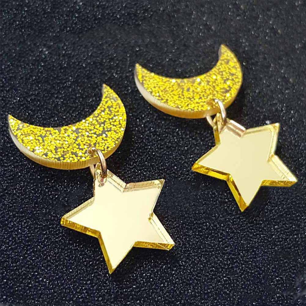 Fashion Women Jewelry Cute Acrylic Gold color Moon Star Stud Earrings