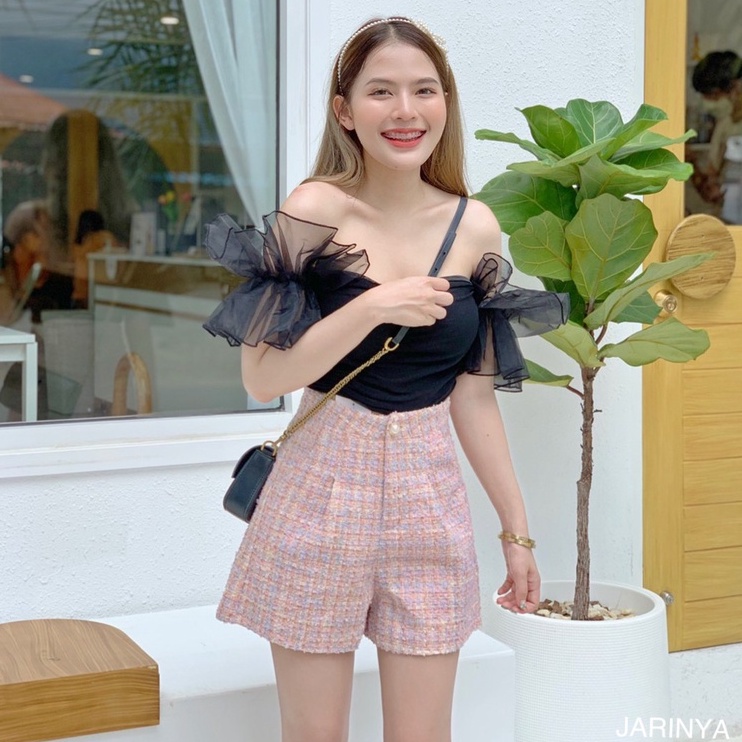 JARINYA 💛กางเกงผ้าทวิตชาแนลเนื้อผ้าพรีเมี่ยม งานทอละเอียด ผ้าเล่นสีสวยมาก ทรงเอวสูง มีกระดุมมุกเพิ่มความเรียบหรู (C07)