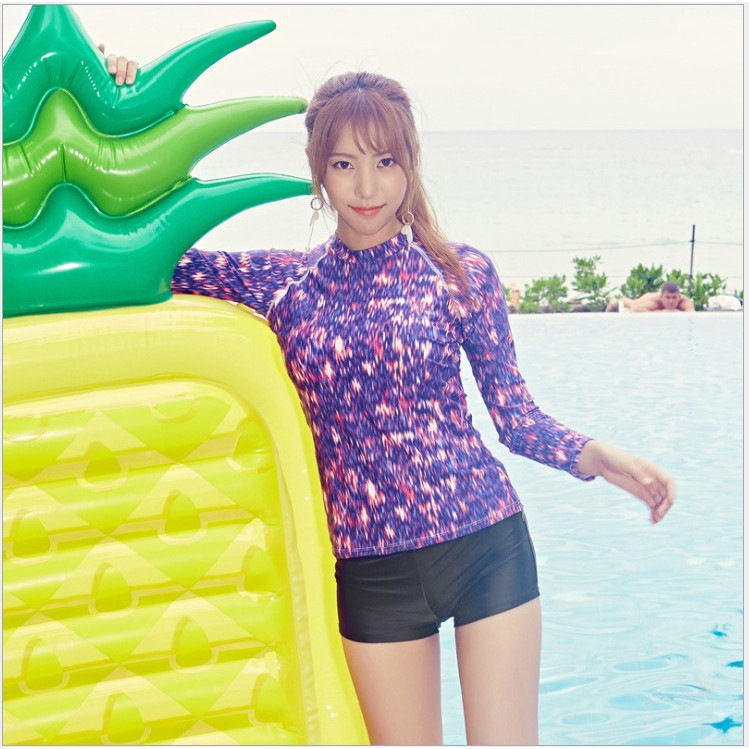 **ลดล้างสต็อค** ชุดว่ายน้ำแขนยาว Simple Rashguards เซ็ต 2 ชิ้น Violet #7200