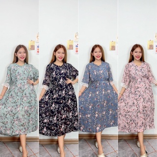 ชุดพลีทป้ายUbands เดรสผ้าชีฟองพิมพ์ลายดอกไม้สวยตรงปกFreesize…