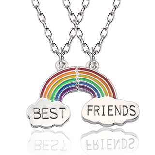 1/2Pcs Women Stitching Heart Rainbow Friendship Couple Necklace / Best Friends Rainbow Pendant Necklace / Women Chain Choker  Friendship Jewelry
