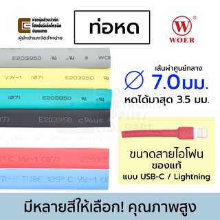 Woer ท่อหด ขนาด 7มม สำหรับต่อสายชาร์จ ขนาดสายไอโฟน มีหลายสีให้เลือก (หดได้มากสุด 3.5มม) ยาว 1เมตร รุ่น RSFR-H