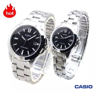 นาฬิกาคู่รัก Casio รุ่น MTP-1215A-1A2 , LTP-1215A-1A2 สายแสตนเลส หน้าปัดดำ - ของแท้ 100% ประกันศูนย์ 1ปีเต็ม