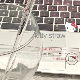 หลอดดูดน้ํา แบบแก้วใส ลาย Hello kitty น่ารัก ใช้ซ้ําได้ ทนอุณหภูมิสูง ใช้แล้วทิ้ง สําหรับเด็ก