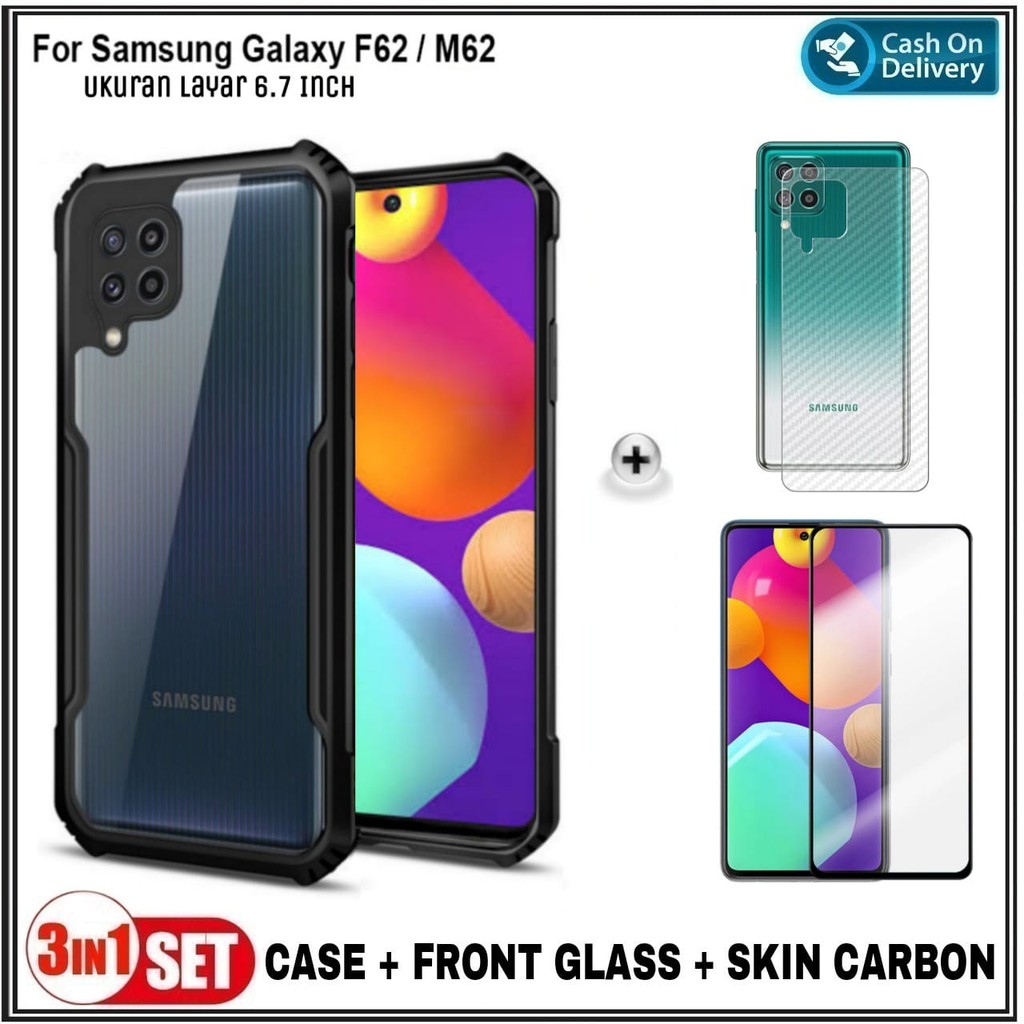 Samsung M22 / M32 / F22 4G / F62 / M62 Soft Hard Fusion กันกระแทกฟรีกระจกนิรภัย Full + Garskin Carbo