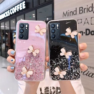 เคสโทรศัพท์ OPPO Reno6 Z 5G / Reno6 5G / Reno5 / Reno5 Pro Case Crystal Butterfly Decorated Glitter Gel Shiny Sequins Clear Soft Cover เคส รีโน่6 Z 5G Casing