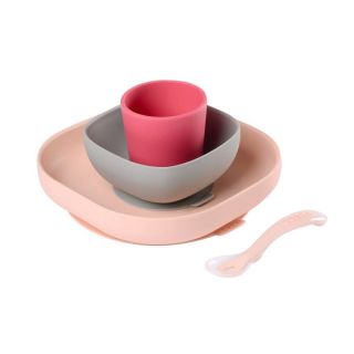 ชุดเซ็ตทานอาหารซิลิโคน 4 ชิ้น BEABA Silicone Meal Set - Pink