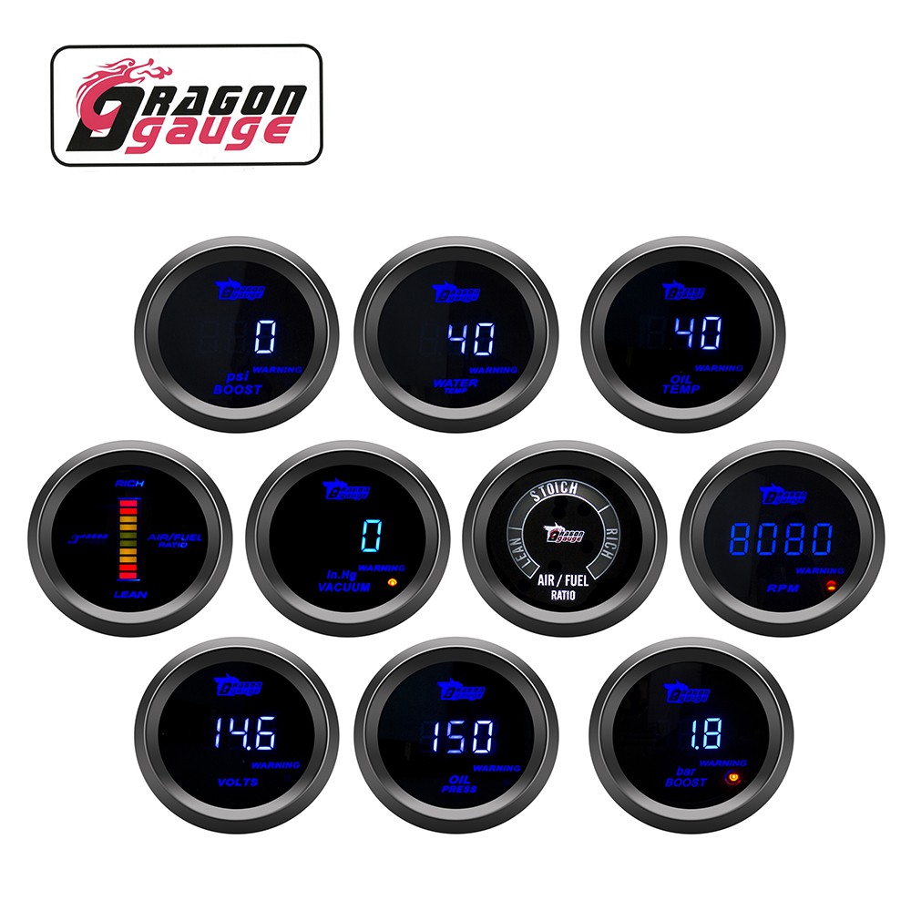 Dynoracing 2 "52 มม.รถดิจิตอล Turbo Boost Gauge PSI BAR อุณหภูมิน้ําน้ํามันอุณหภูมิน้ํามันความดันโวลต์มิเตอร์ Tachometer Rpm Gauge 611