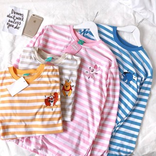 เสื้อแขนยาว Oversize ลายริ้วปักวินนี่แลพเดอะแก๊งค์
