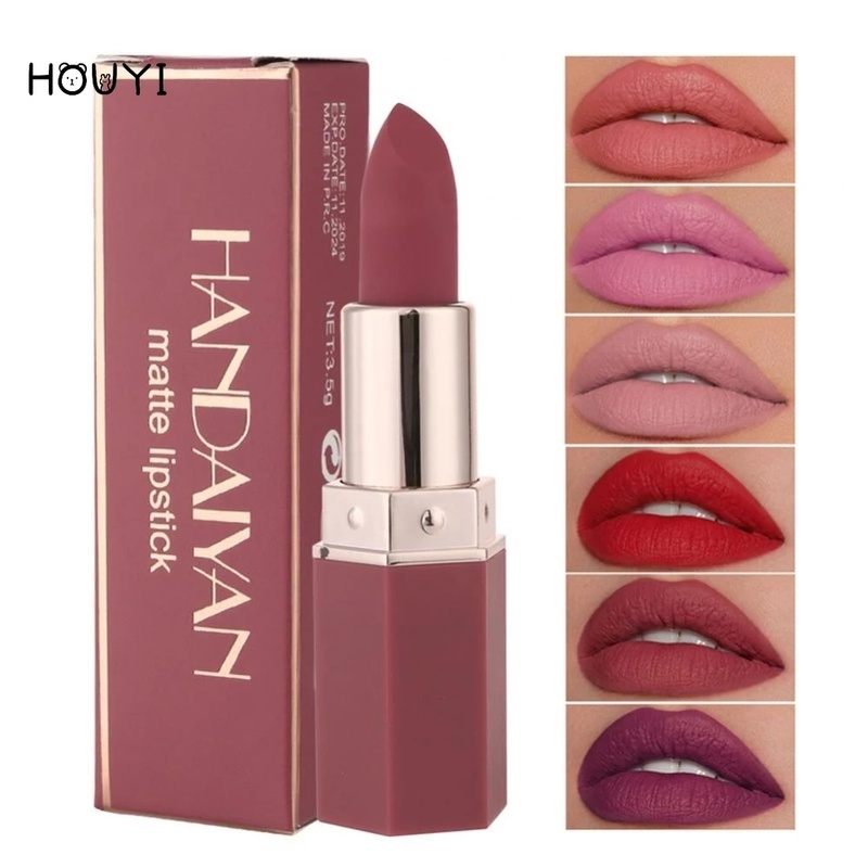 ลิปสติก เนื้อแมตต์ กํามะหยี่ กันน้ํา ติดทนนาน มี 6 แบบ สีแดง สีชมพูนู้ด สําหรับผู้หญิง