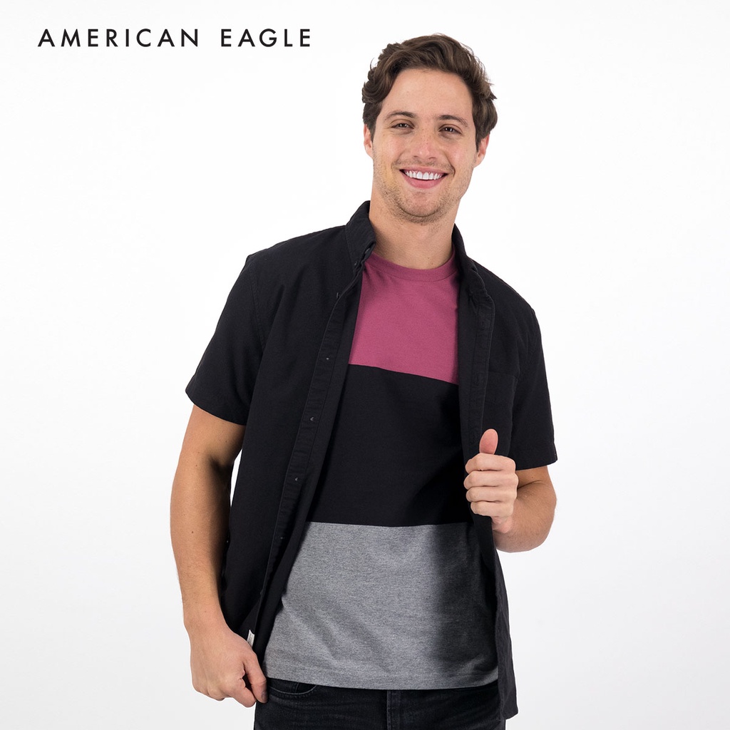 American Eagle Oxford Short-Sleeve Button-Up Shirt เสื้อเชิ้ต ผู้ชาย อ็อกซ์ฟอร์ด แขนสั้น (NMSH 015-2106-001)