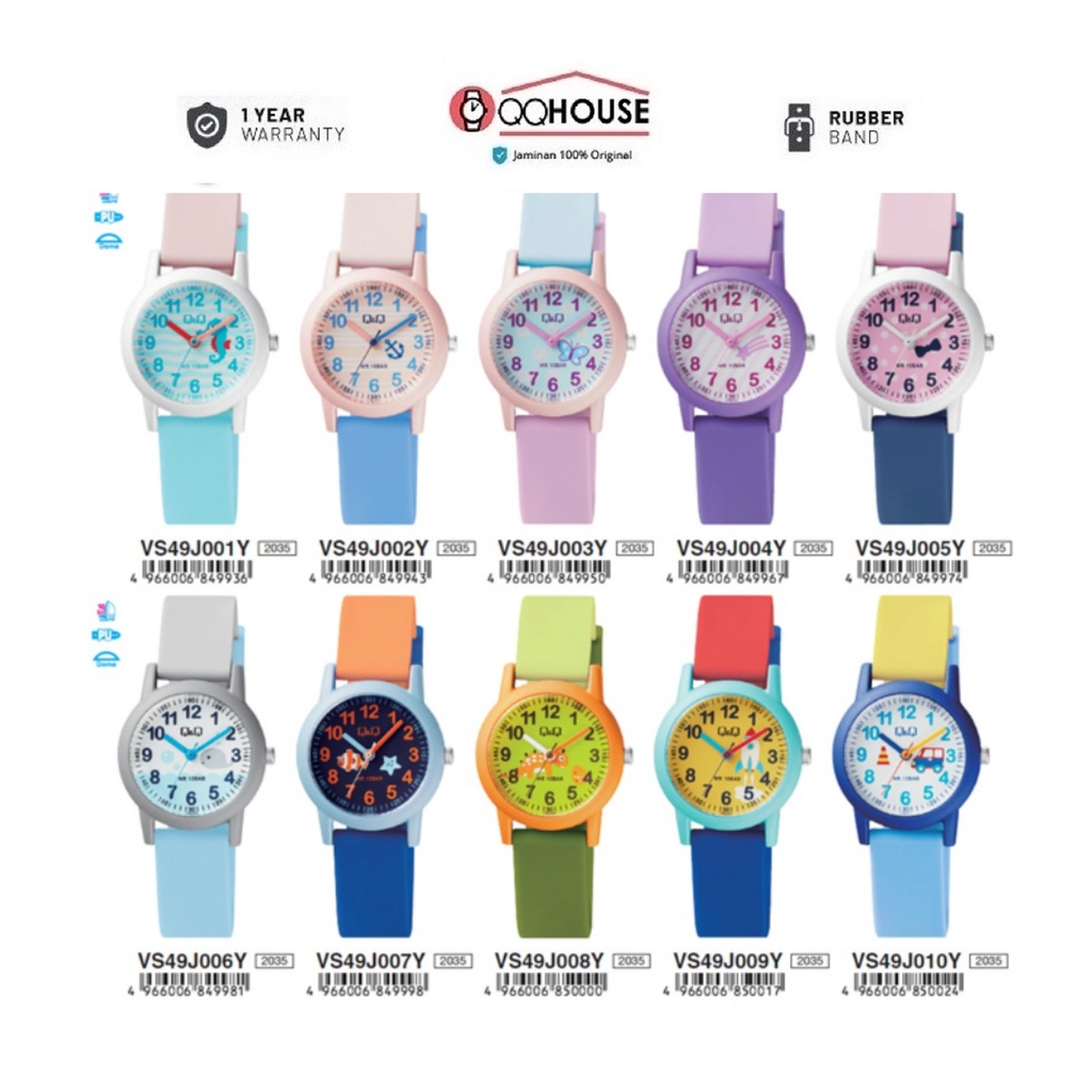 Q&q QNQ QQ VS49 VS49J VS49J001 - 010 VS49J001Y - 010Y ANALOG KIDS WATCH RUBBER BAND CHILDRENS WATCH RUBBER STRAP