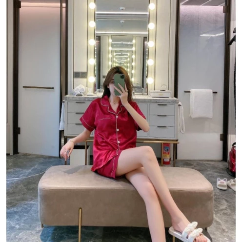 ✔✔ชุดนอนผ้าซาตินแขนสั้นขาสั้น สีพื้น ชุดนอนไม่ได้นอน ชุดนอน ชุดนอนผู้ชาย ชุดนอนผู้หญิง ใส่สบายไม่ร้อนไม่คัน S17 thumbnail 5