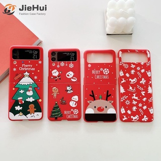 Jiehui เคสโทรศัพท์มือถือ ลายคริสต์มาส สีแดง แฟชั่น สําหรับ Samsung Z Flip4 Z Flip3