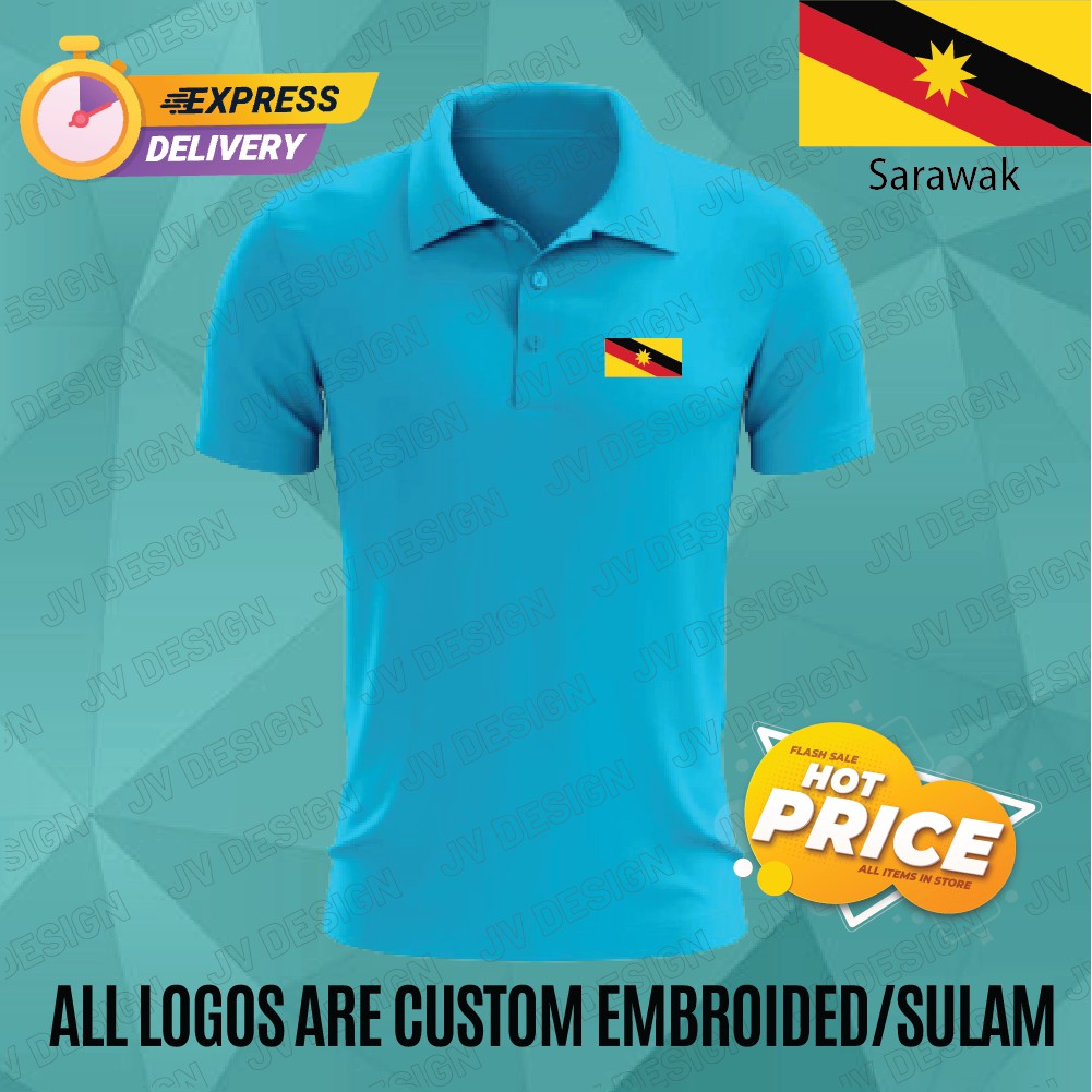 HEBAT🔥 [SULAM] JJ SARAWAK FLAG LOGO 32 POLO EMBROIDERY BAJU LELAKI PEREMPUAN POLO TEE!! ผ้าฝ้าย 100%