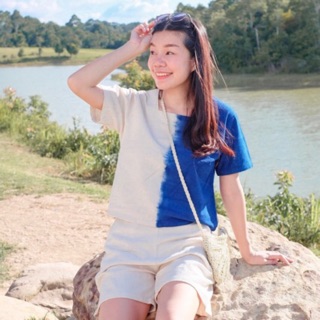 เสื้อผ้าฝ้ายคอเหลี่ยมแขนสั้น 💙