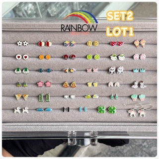 [RainbowSilver] SET2 ต่างหูเงินแท้925 สีสันน่ารัก ฟรุ้งฟริ้ง ต่างหูใบโคเวอร์ พร้อมแป้นเงินแท้มีตอก925 LOT1