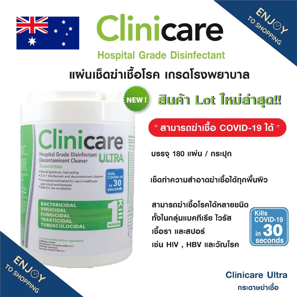พร้อมส่ง! Wipes Clinicare Ultra รุ่นใหม่ 180 แผ่น ต่อ 1 กป. ทิชชู่เปียก เกรดโรงพยาบาล ฆ่าเชื้อโรคไวร